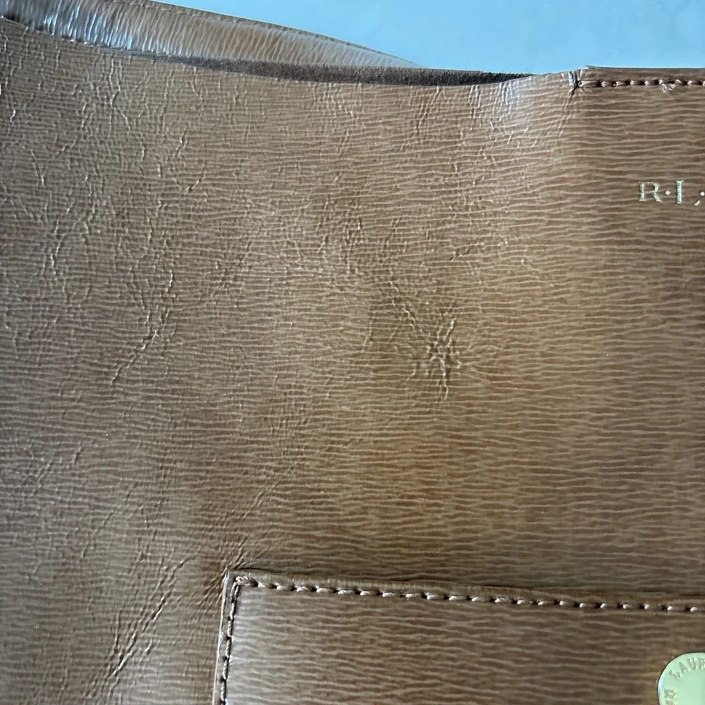Lauren Ralph Lauren Newbury Pocket Hobo Handbag Satchel Brown Leather RLL